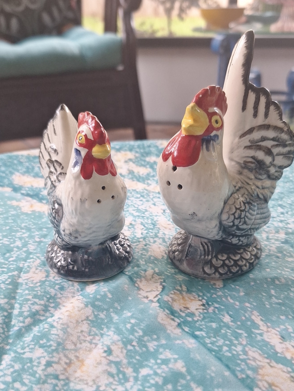 Vintage Ceramic Rooster Salt and Pepper Shaker Set - White and Red